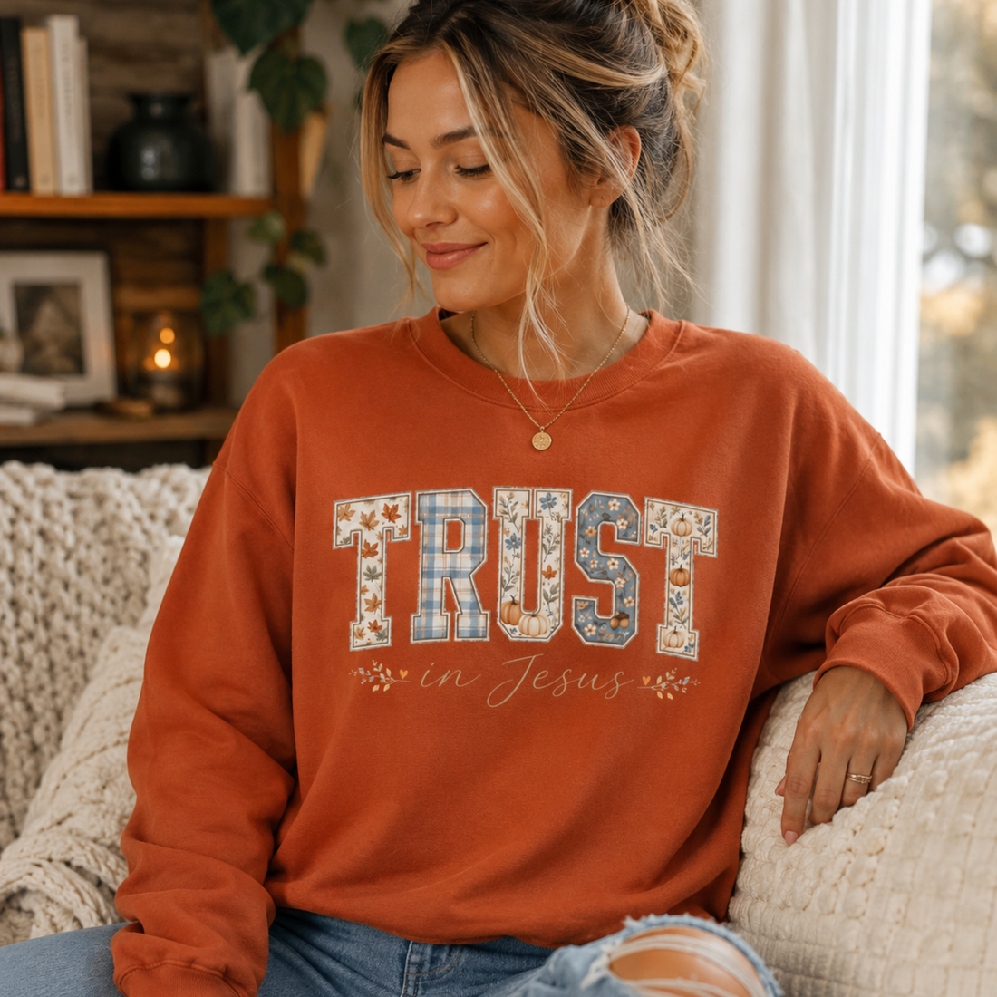 Trust in Jesus Floral Varsity Crewneck