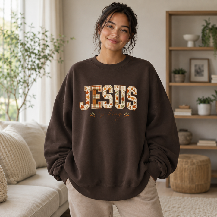 Jesus is King Varsity Floral Crewneck