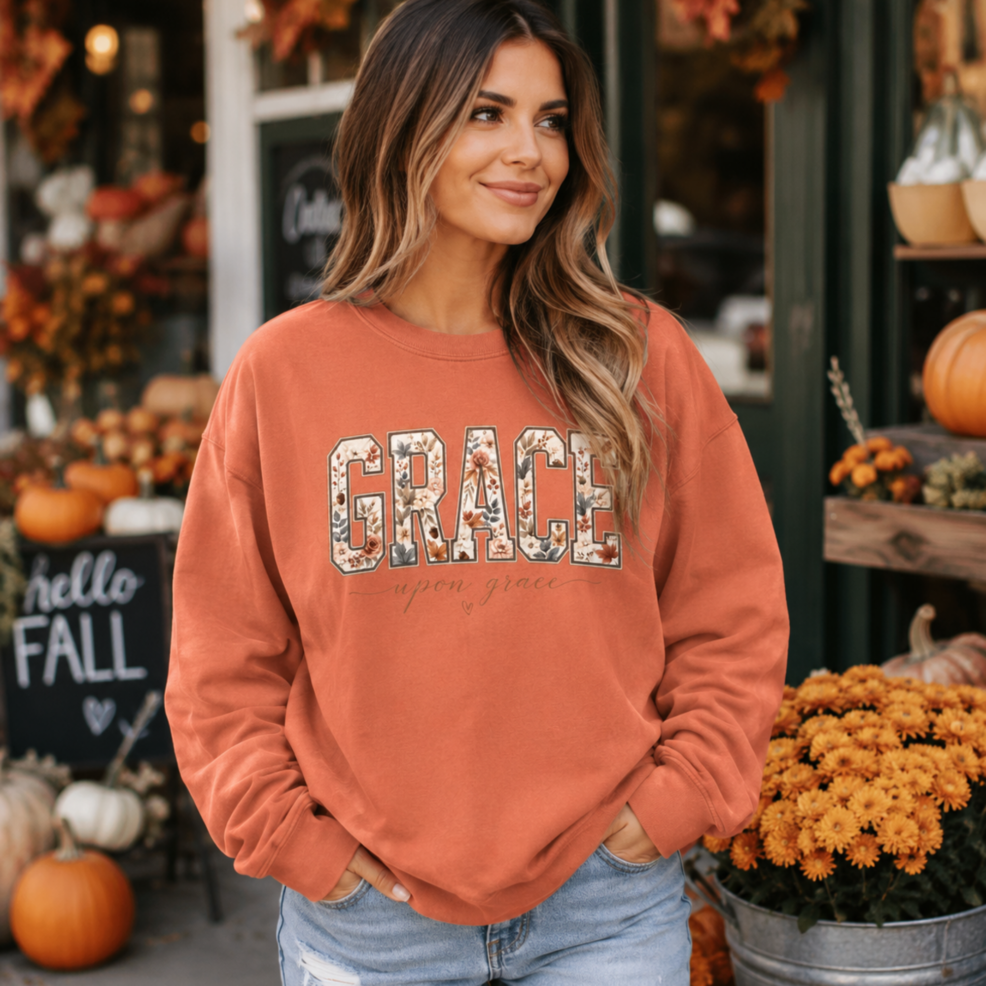 Grace Upon Grace Floral Varsity Crewneck