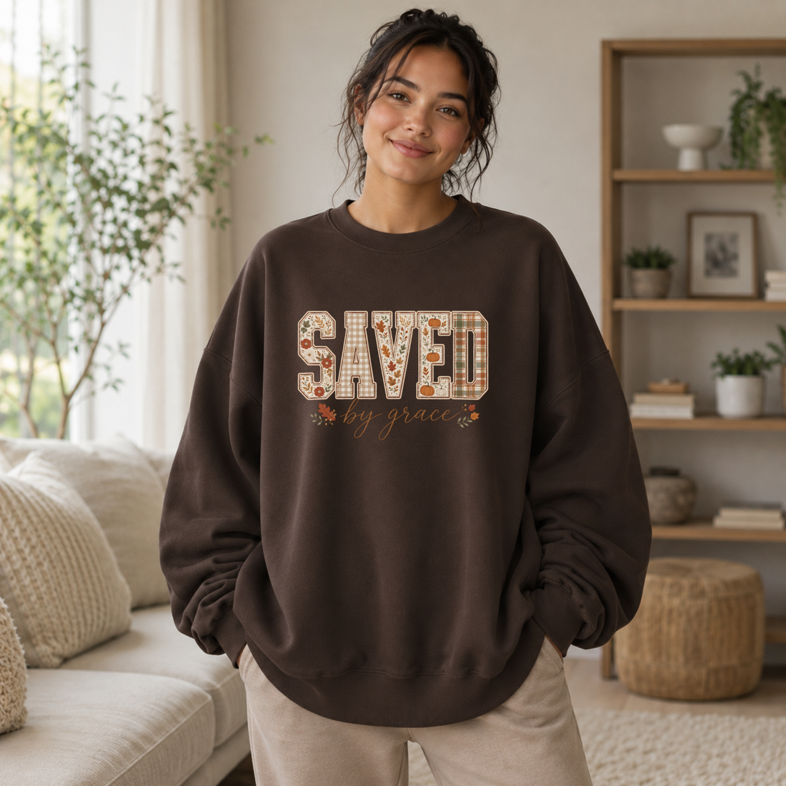 Saved by Grace Varsity Floral Crewneck
