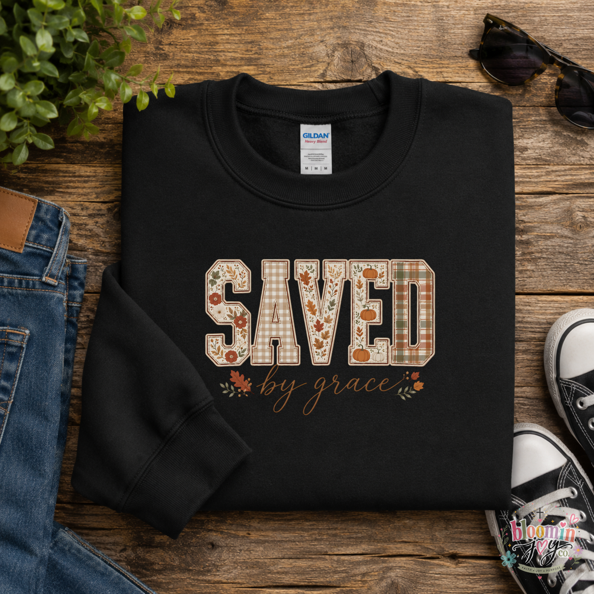 Saved by Grace Varsity Floral Crewneck