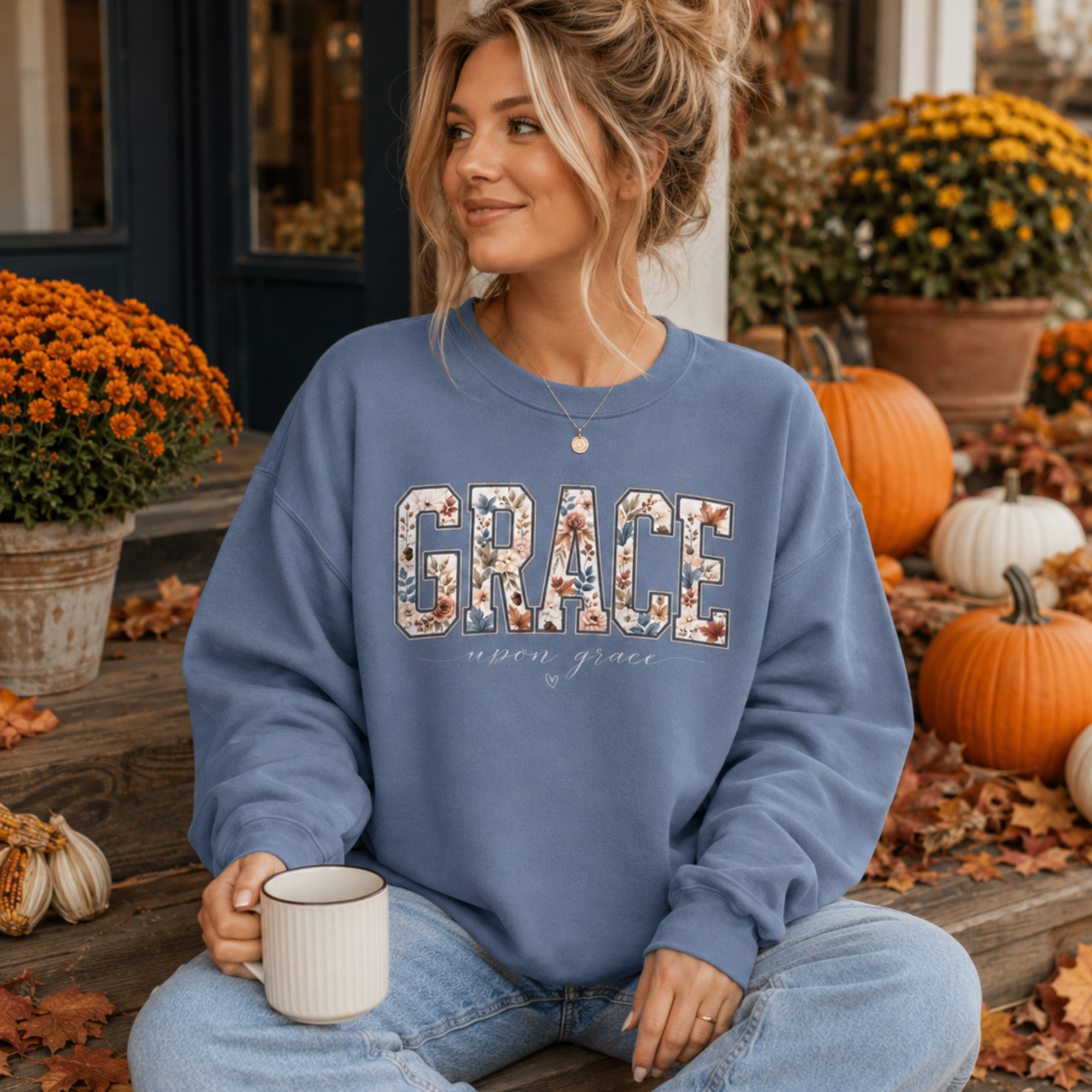 Grace Upon Grace Floral Varsity Crewneck