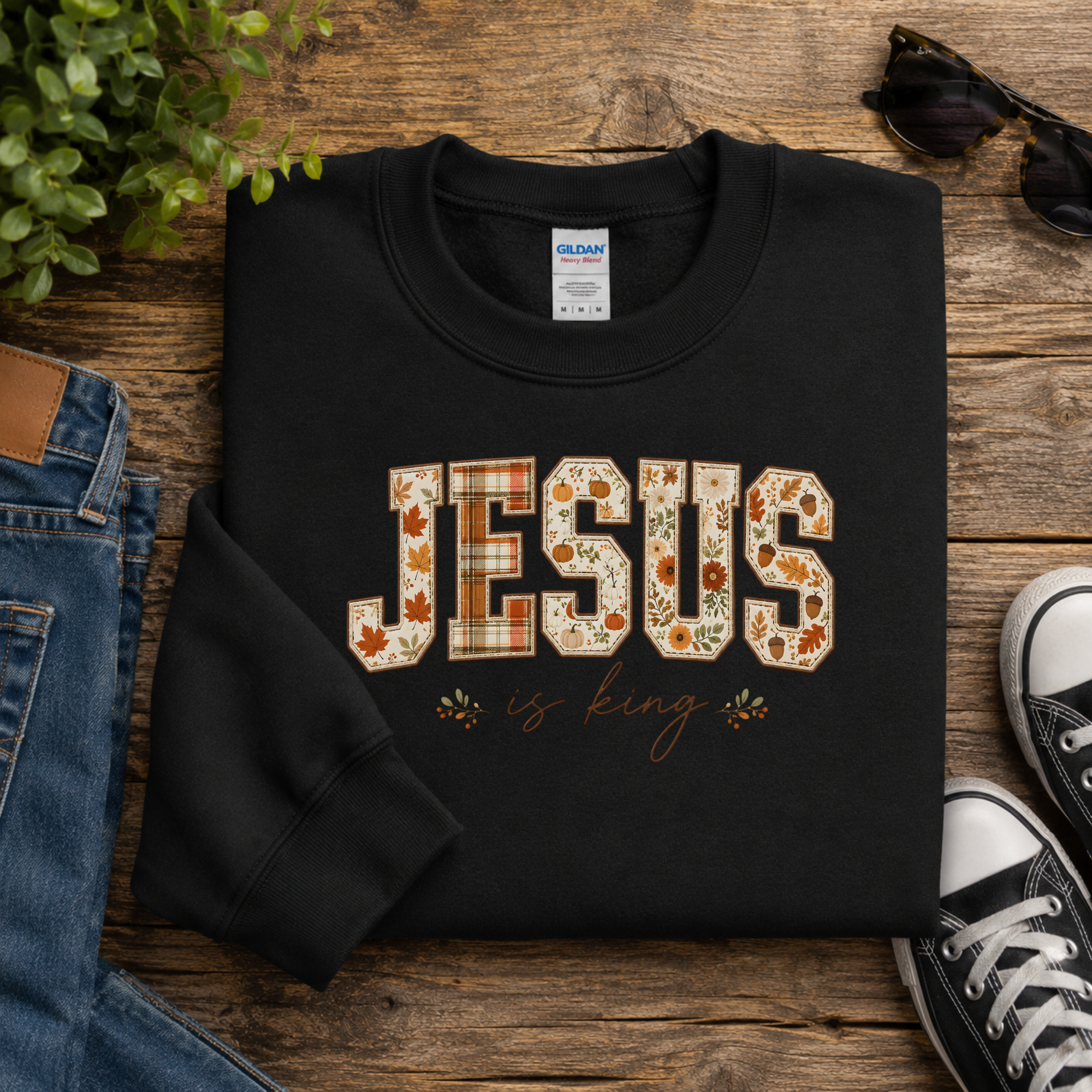 Jesus is King Varsity Floral Crewneck