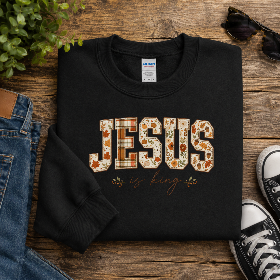 Jesus is King Varsity Floral Crewneck