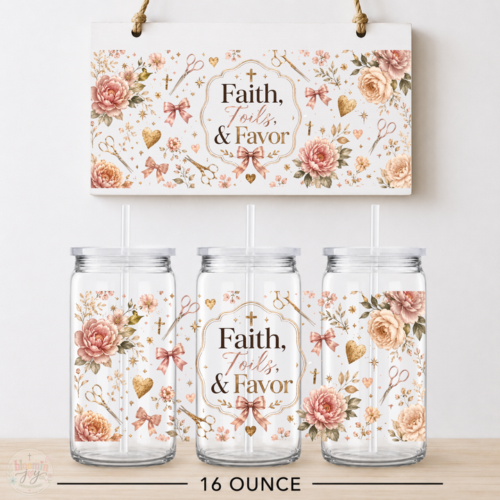 Faith, Foils and Favor Hairstylist UV DTF Cup Wrap | Christian Salon Gift | 16 oz