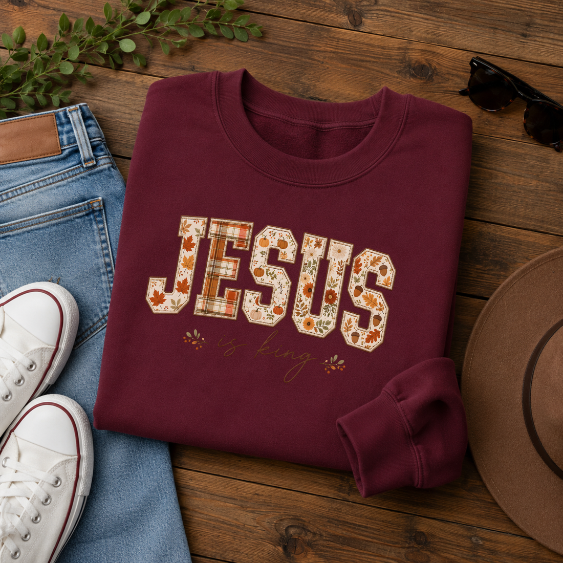 Jesus is King Varsity Floral Crewneck
