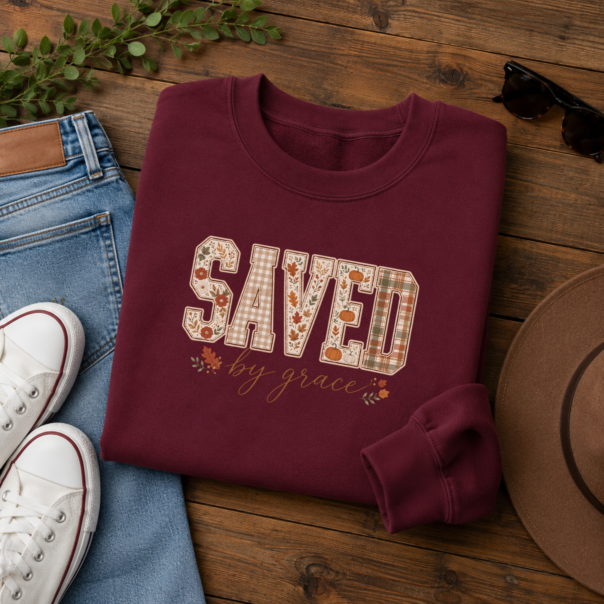 Saved by Grace Varsity Floral Crewneck