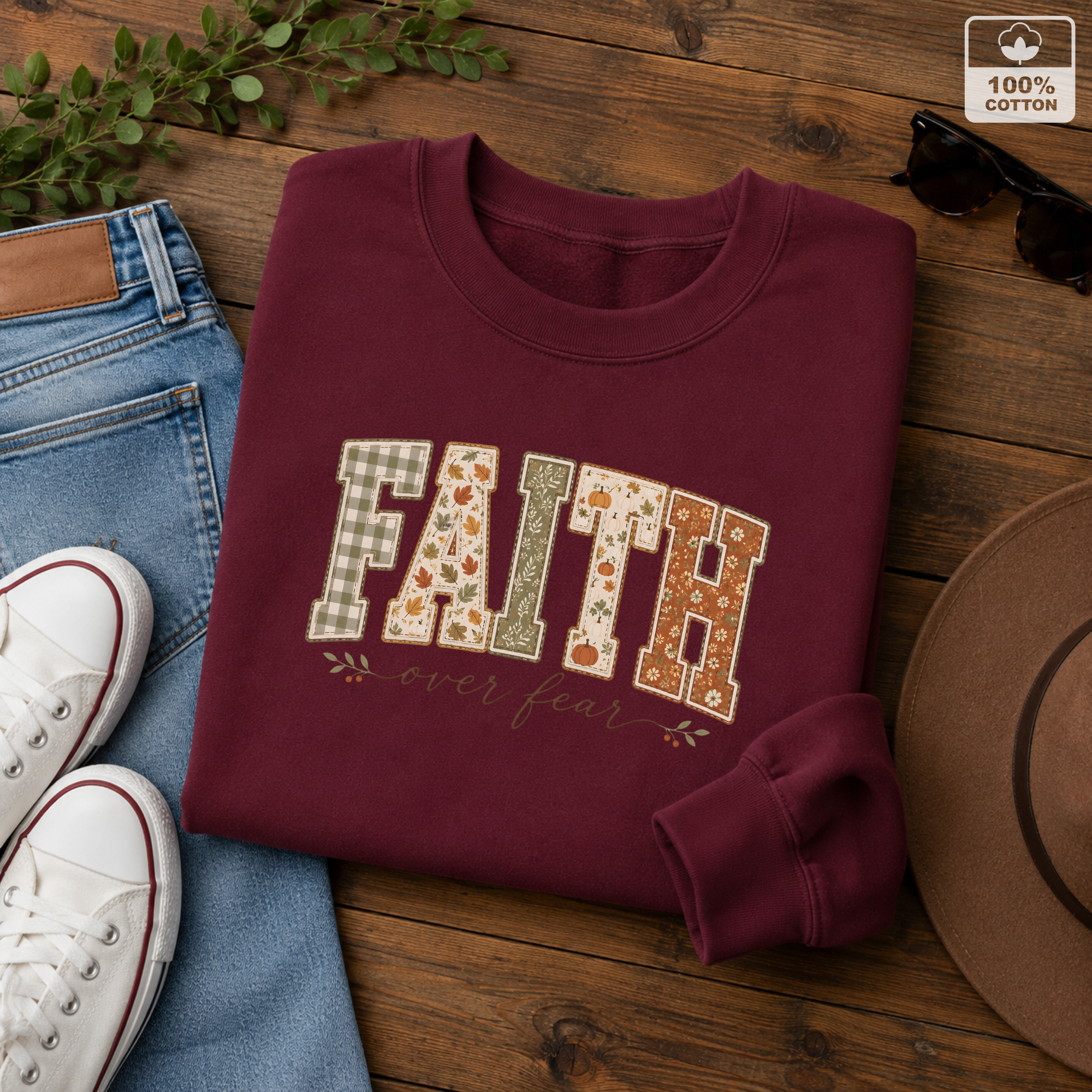 Faith Over Fear Varsity Floral Crewneck