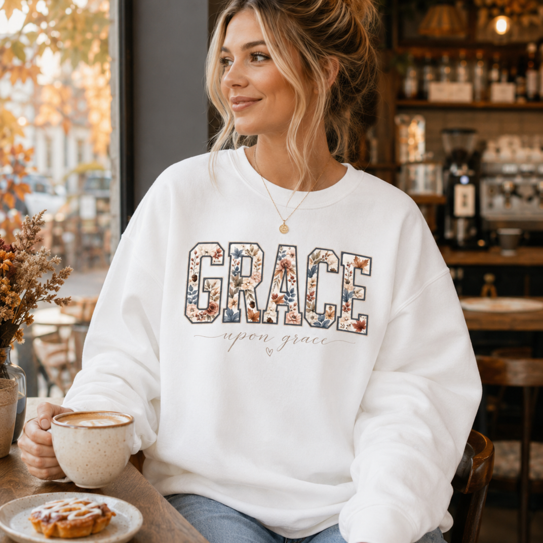 Grace Upon Grace Floral Varsity Crewneck
