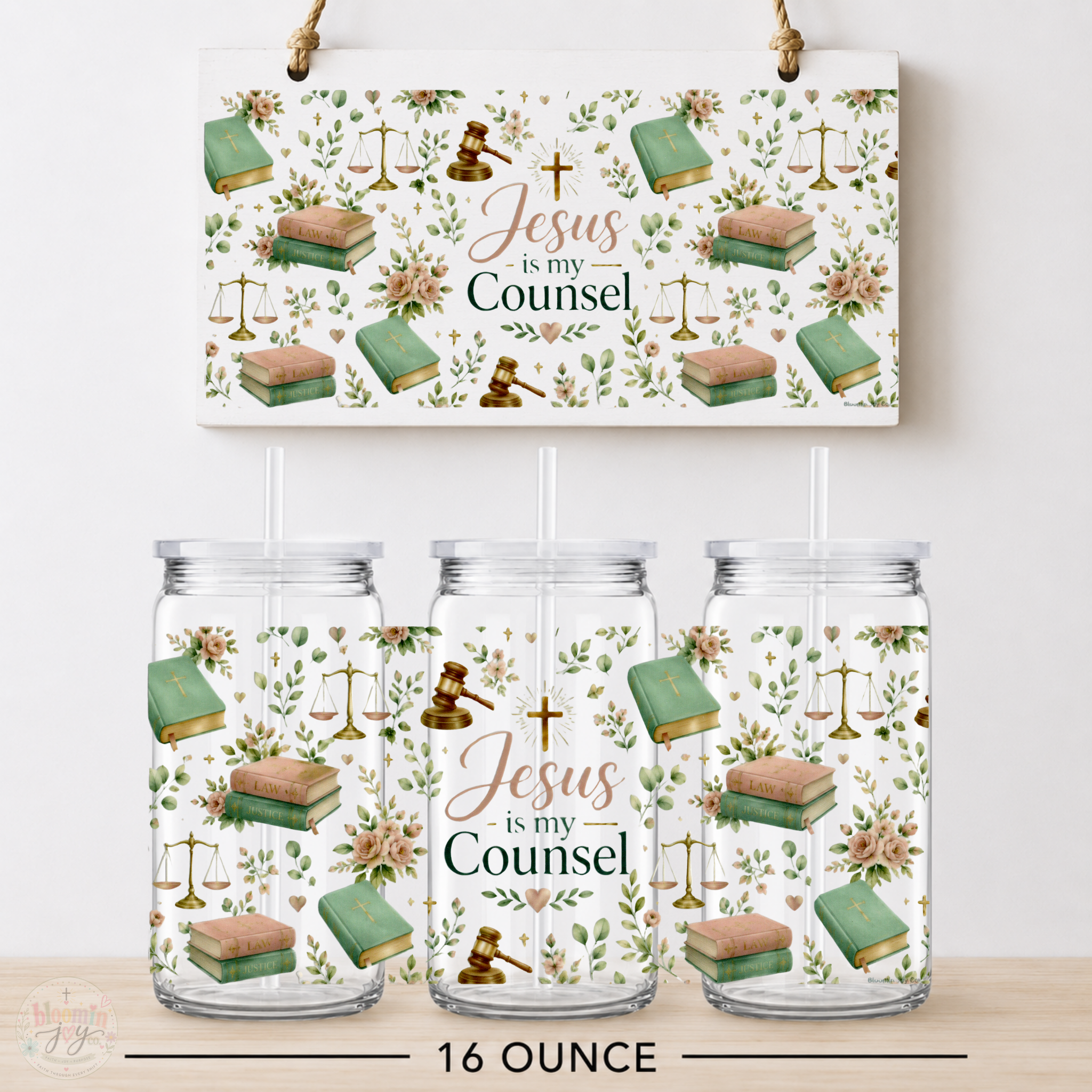 Jesus Is My Counsel Lawyer UV DTF Cup Wrap | Christian Legal Professional Gift | 16 oz