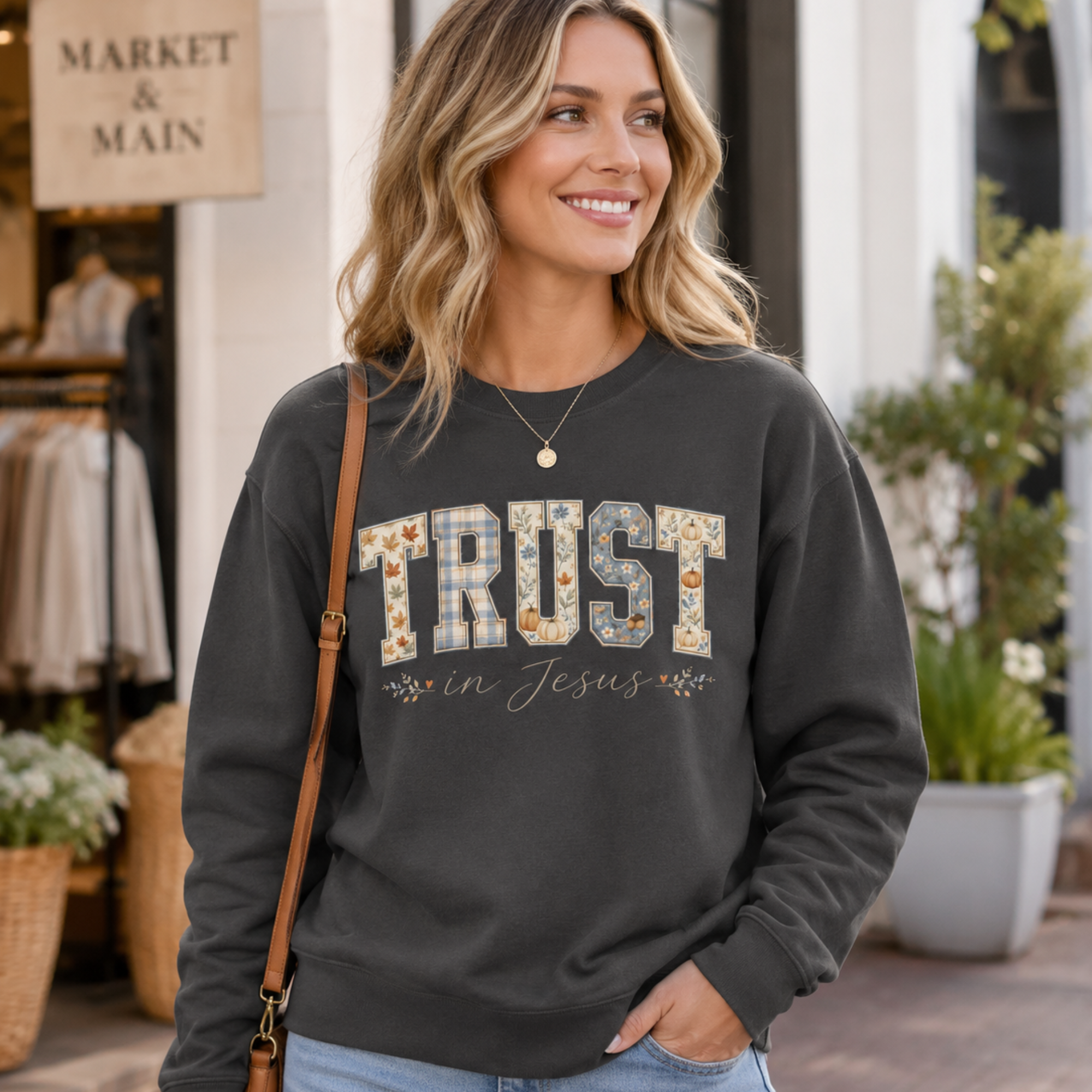 Trust in Jesus Floral Varsity Crewneck