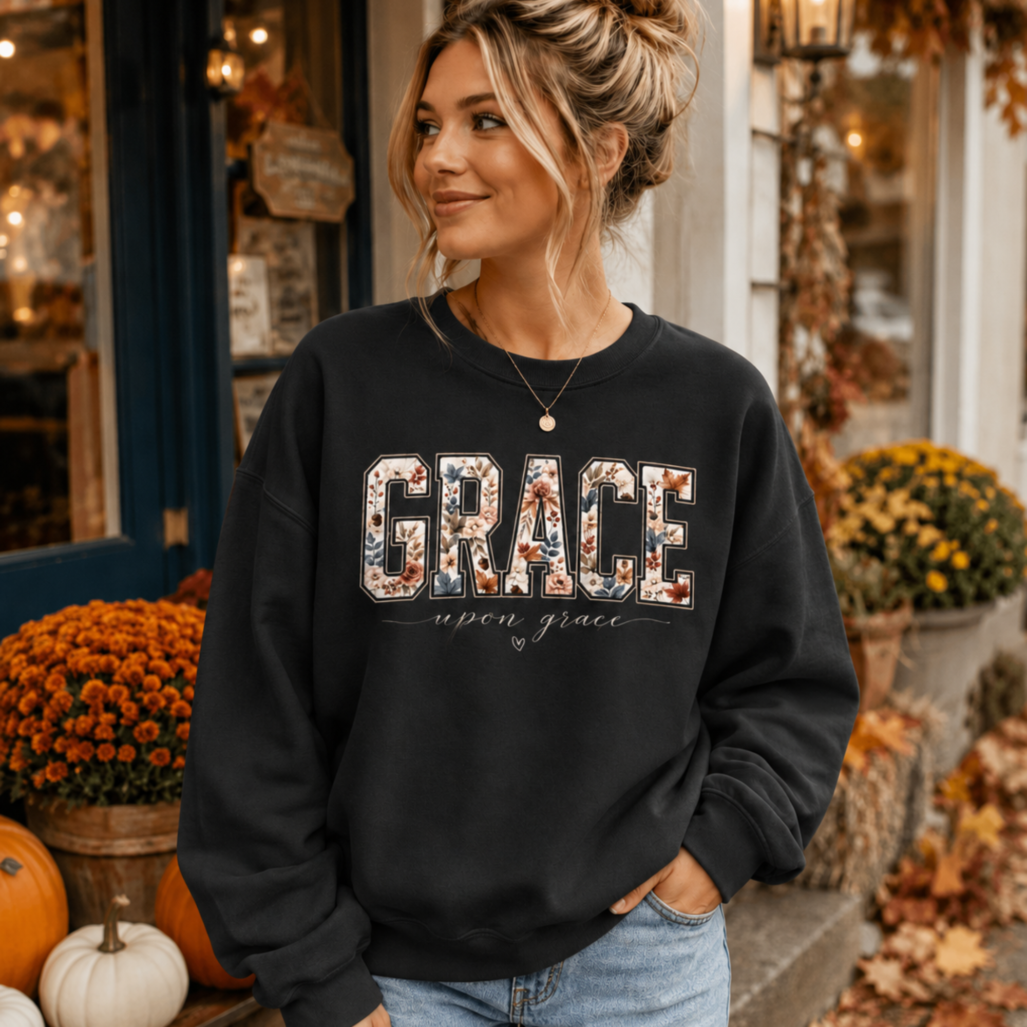 Grace Upon Grace Floral Varsity Crewneck