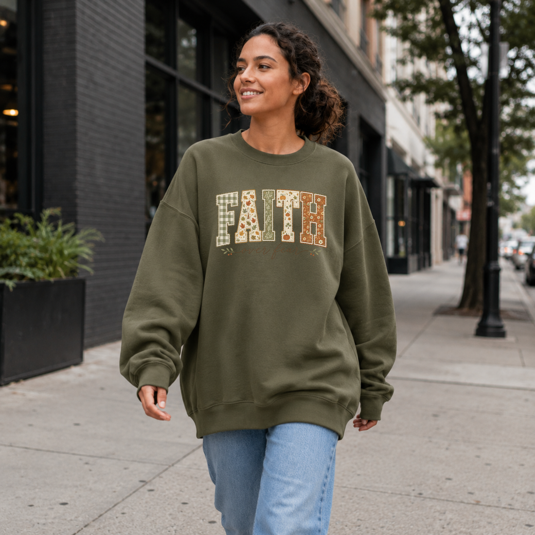 Faith Over Fear Varsity Floral Crewneck