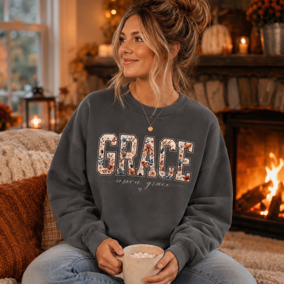 Grace Upon Grace Floral Varsity Crewneck