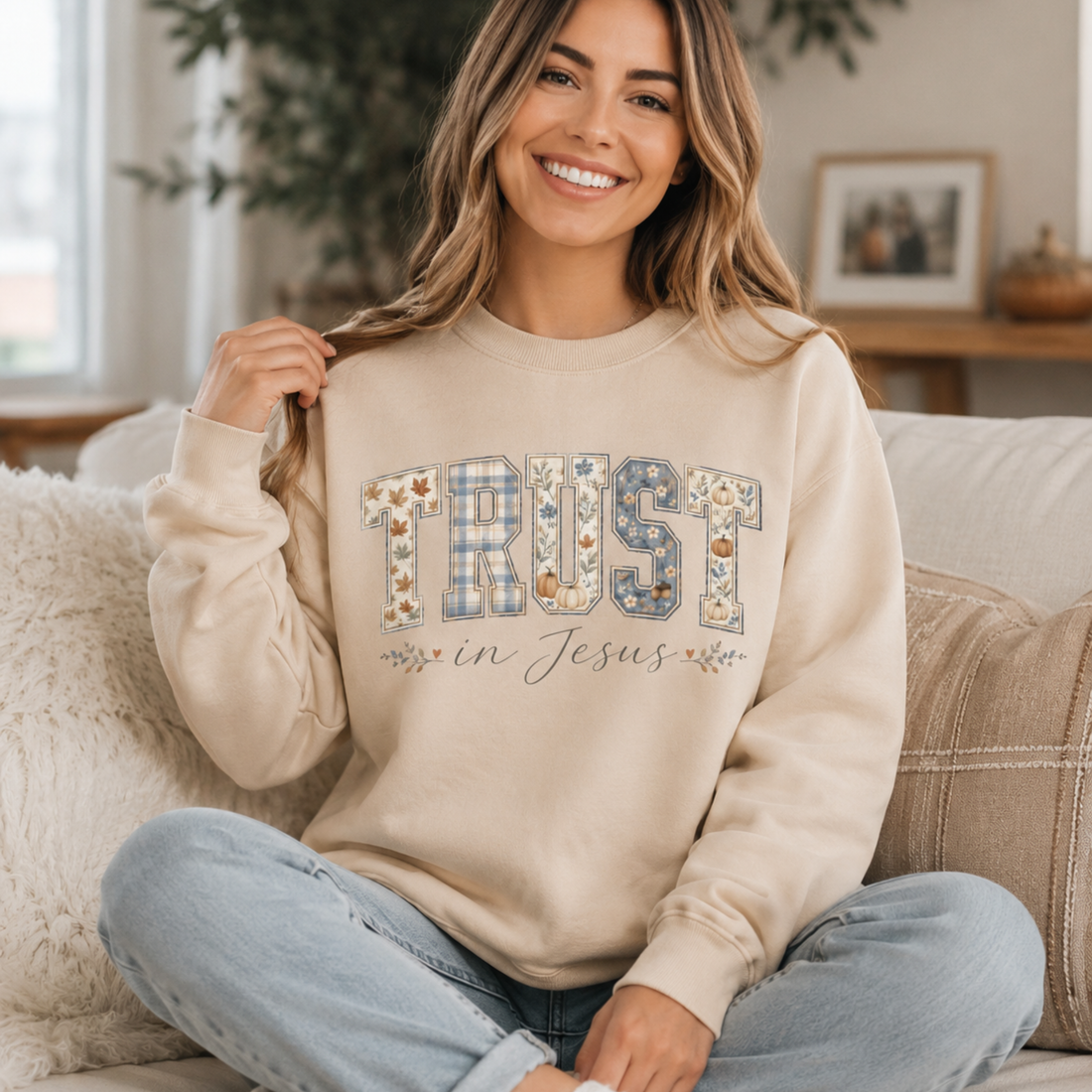Trust in Jesus Floral Varsity Crewneck