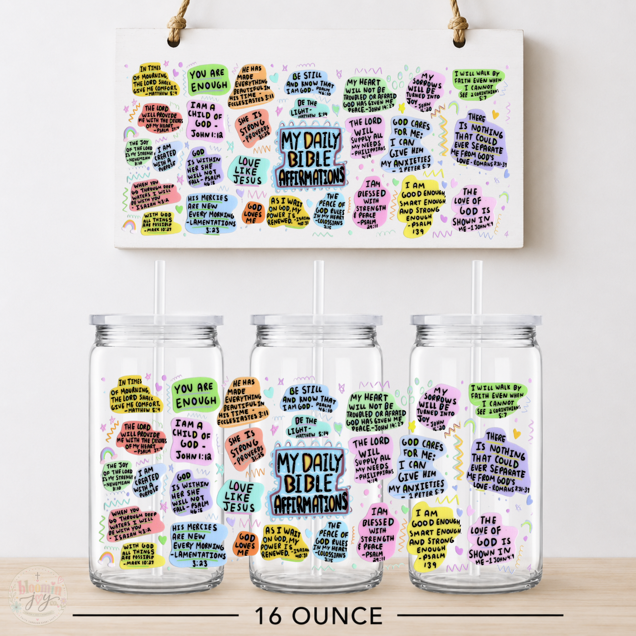 My Daily Bible Affirmations UV DTF Cup Wrap | 16 oz Christian Faith Cup