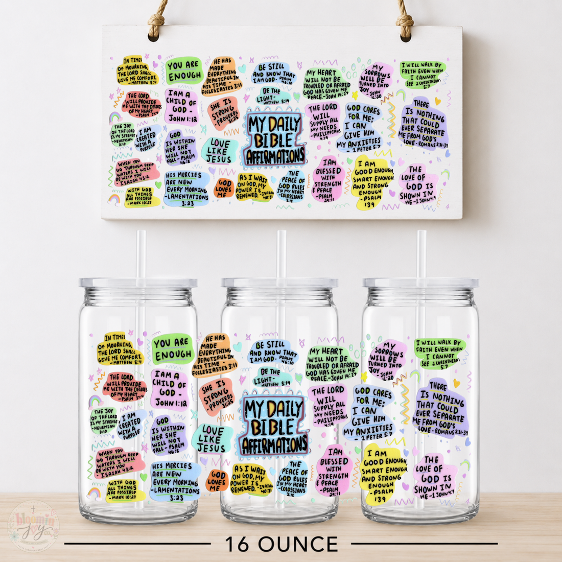My Daily Bible Affirmations UV DTF Cup Wrap | 16 oz Christian Faith Cup