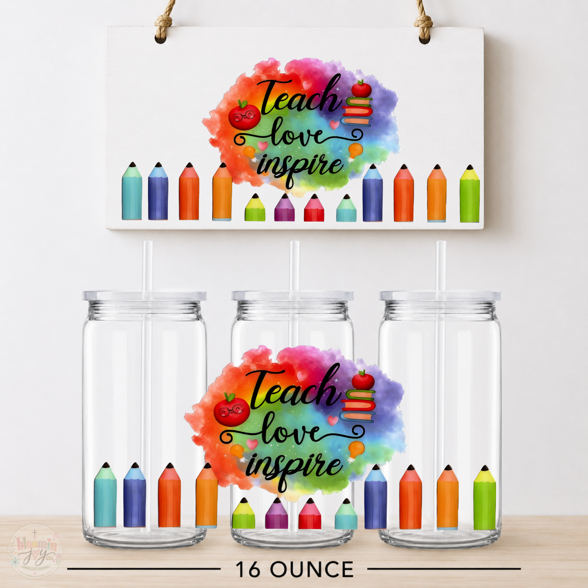 Teach Love Inspire Teacher UV DTF Cup Wrap | 16 oz