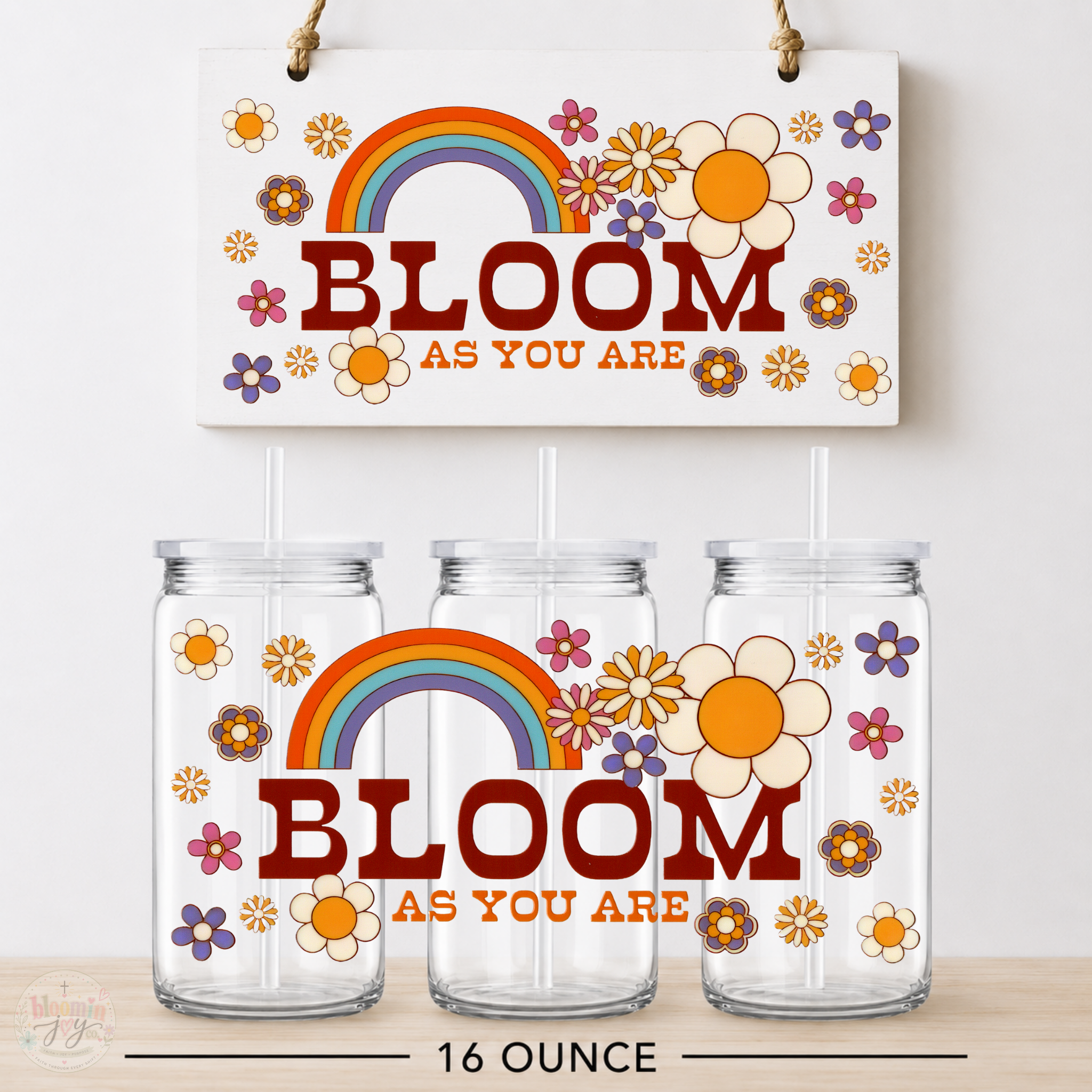 Bloom As You Are Retro Floral UV DTF Cup Wrap | 16 oz