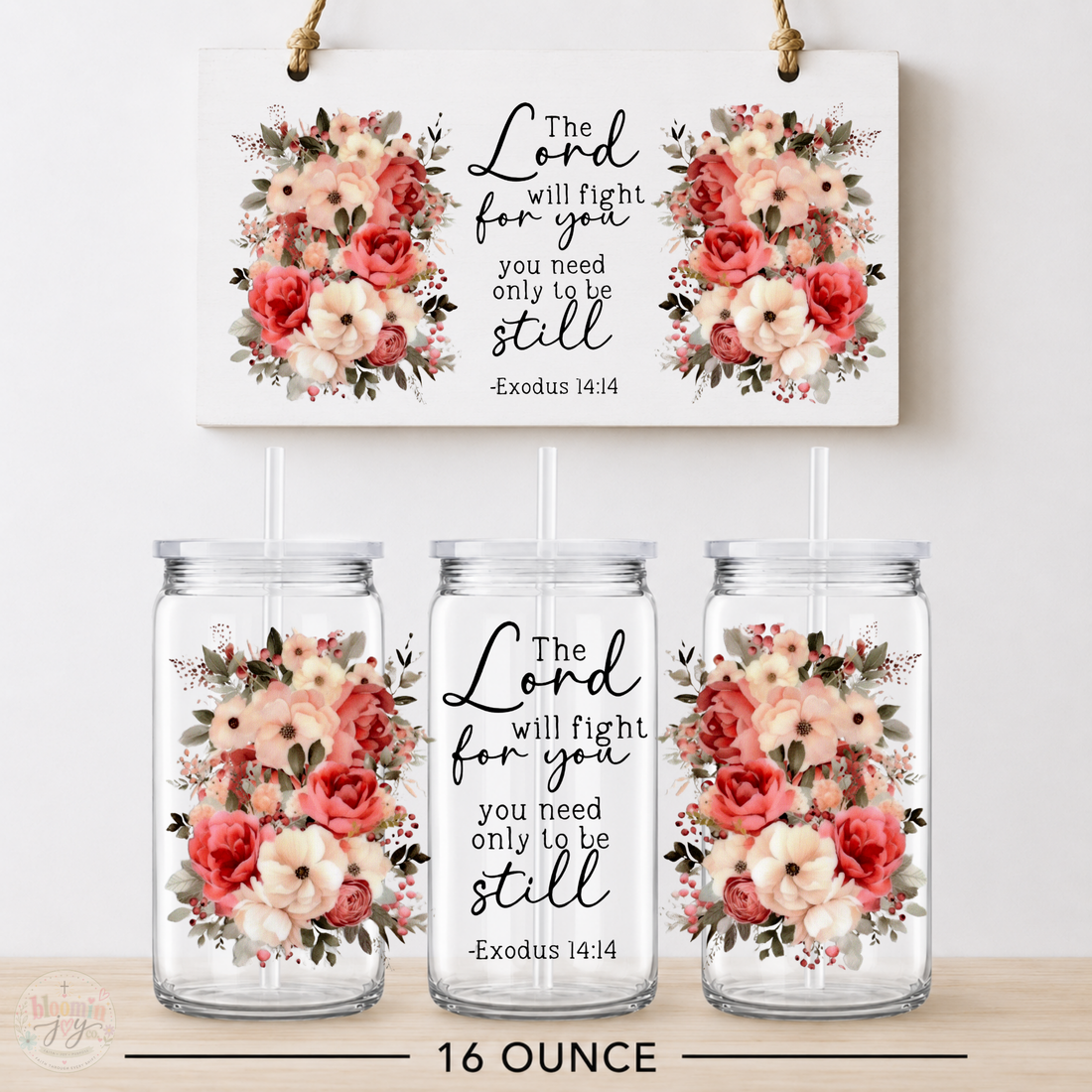 The Lord Will Fight for You UV DTF Cup Wrap | Exodus 14:14 Christian Gift | 16 oz
