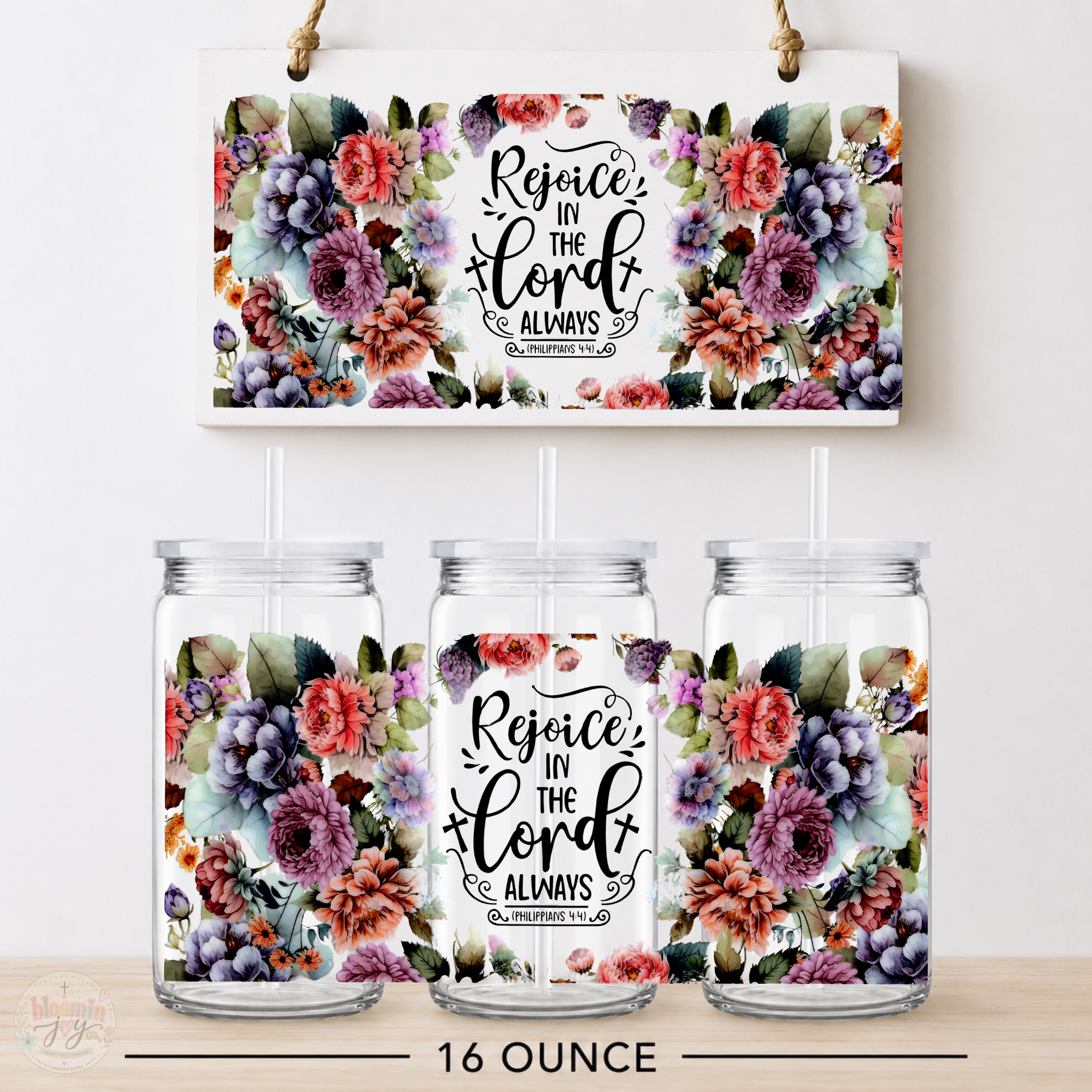 Rejoice in the Lord Always UV DTF Cup Wrap | Philippians 4:4 Christian Gift | 16 oz