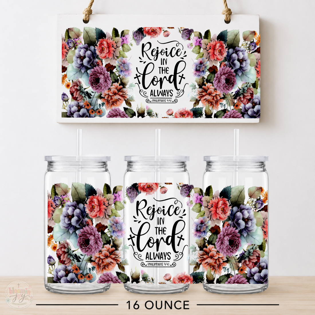 Rejoice in the Lord Always UV DTF Cup Wrap | Philippians 4:4 Christian Gift | 16 oz