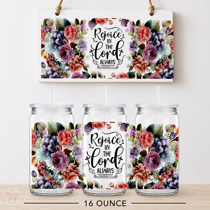 Rejoice in the Lord Always UV DTF Cup Wrap | Philippians 4:4 Christian Gift | 16 oz