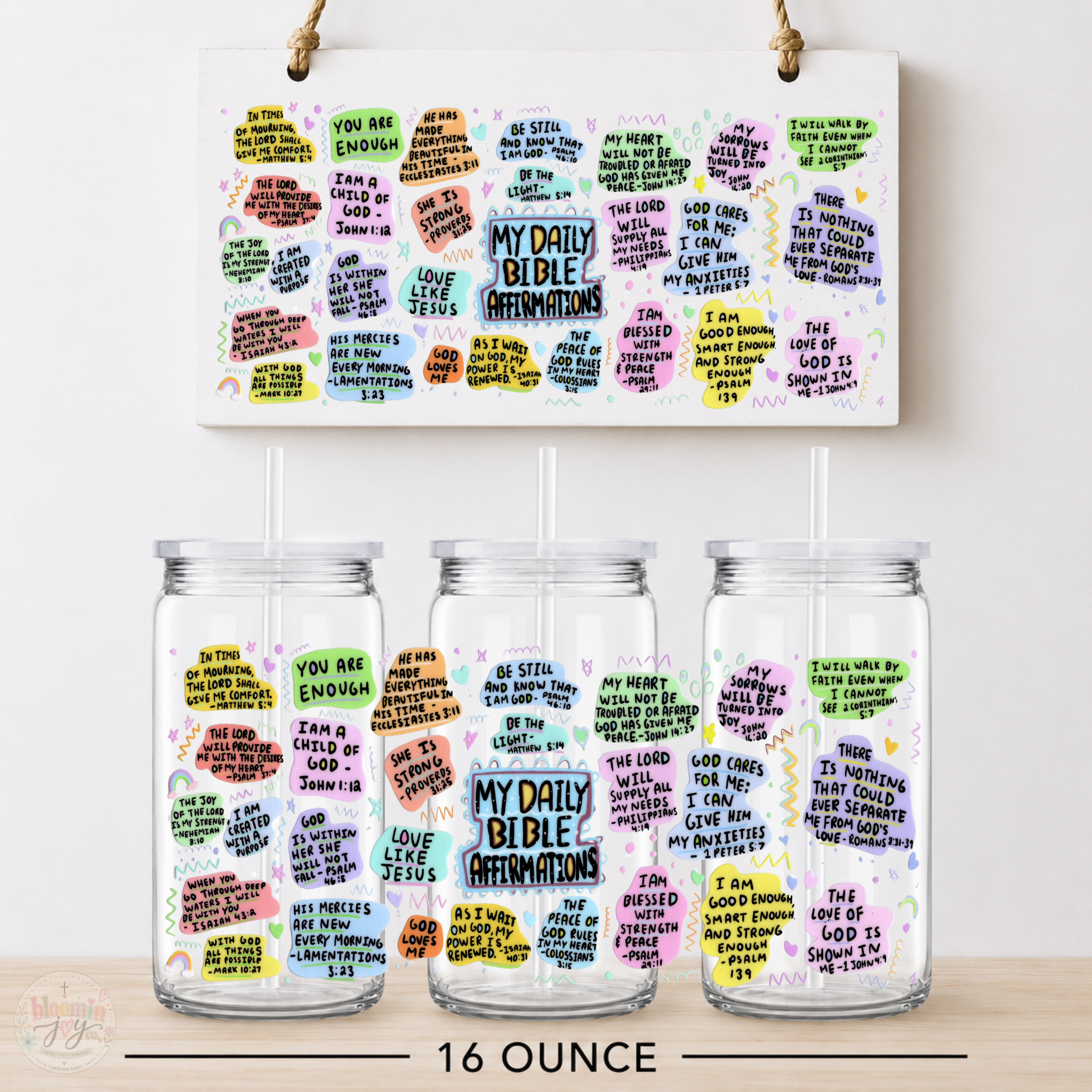 My Daily Bible Affirmations UV DTF Cup Wrap | Christian Scripture Gift | 16 oz
