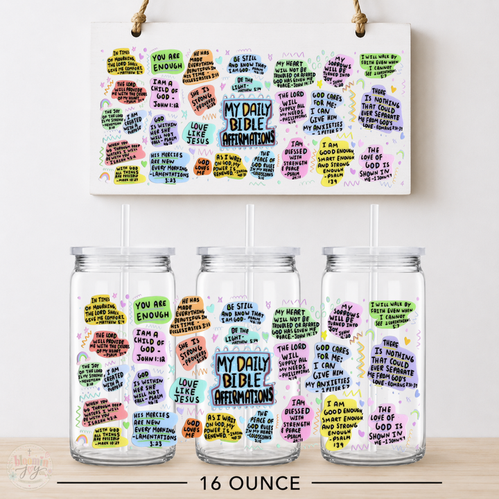 My Daily Bible Affirmations UV DTF Cup Wrap | Christian Scripture Gift | 16 oz