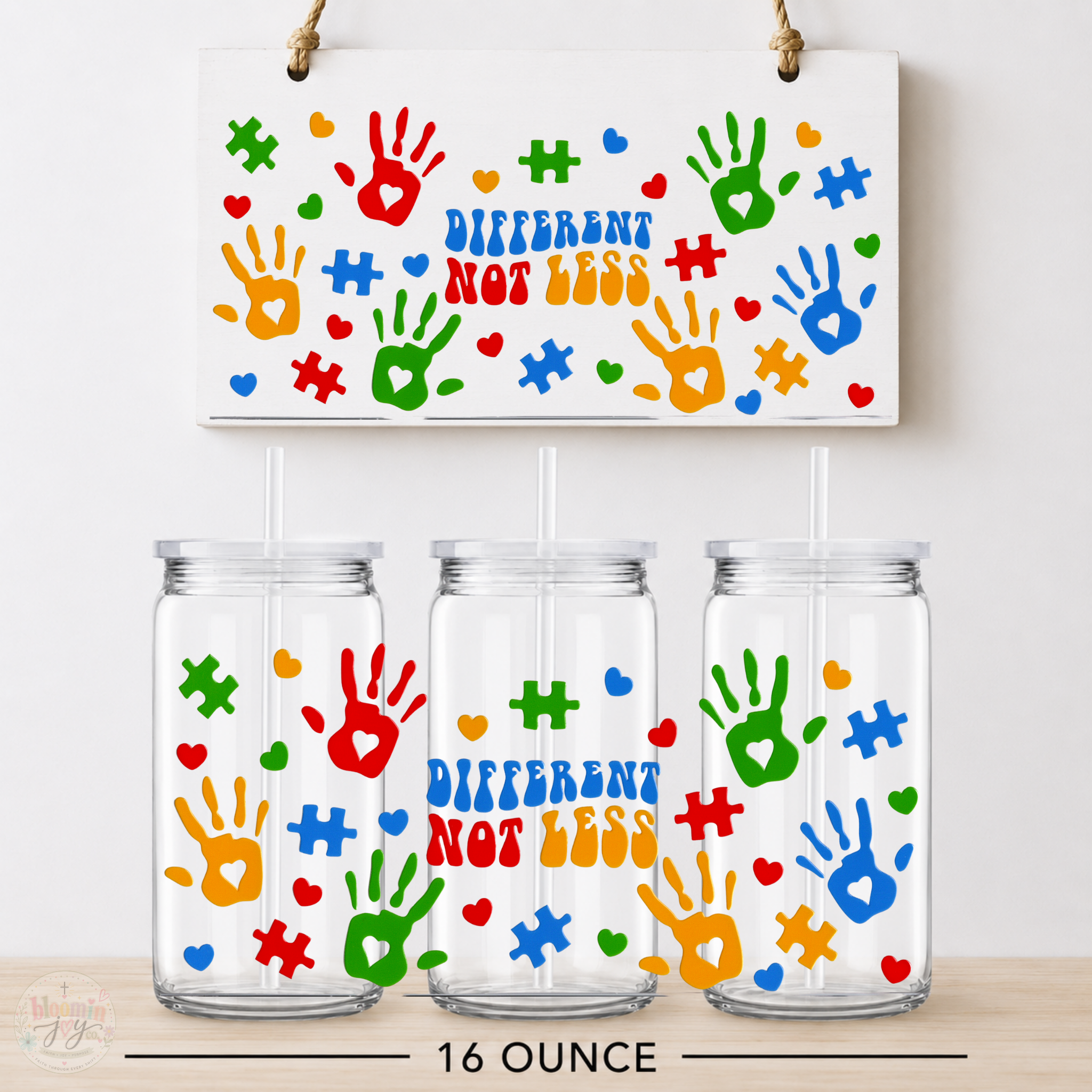 Different Not Less UV DTF Cup Wrap | Autism Acceptance Gift | 16 oz