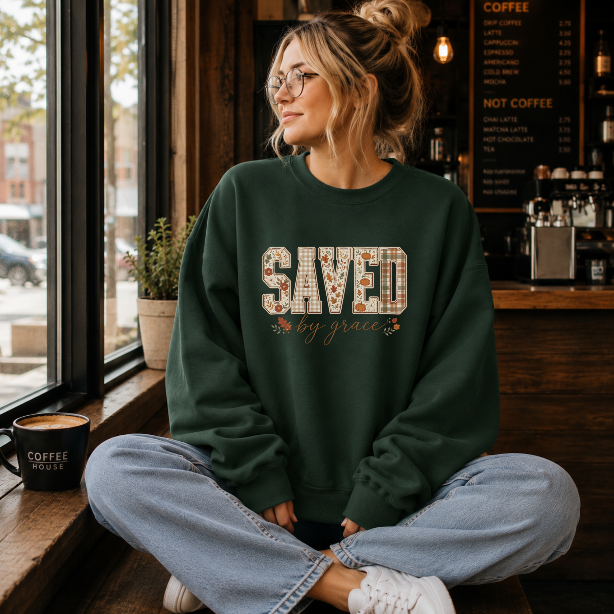 Saved by Grace Varsity Floral Crewneck