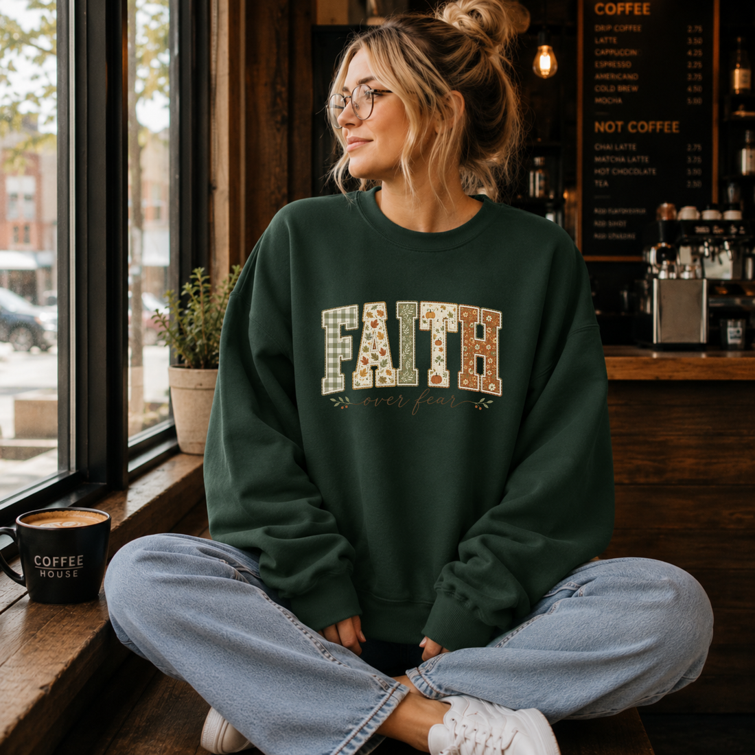 Faith Over Fear Varsity Floral Crewneck