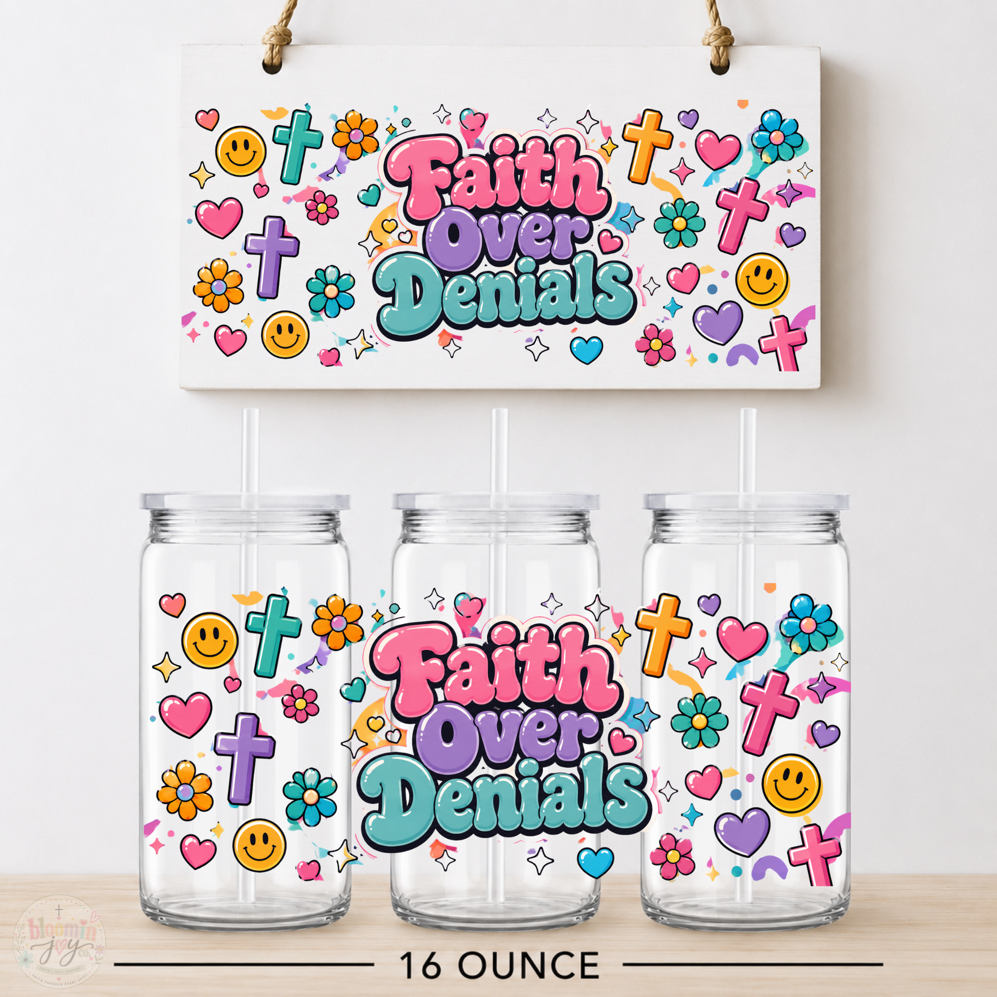 Faith Over Denials UV DTF Cup Wrap | Medical Billing and Coding Gift | 16 oz