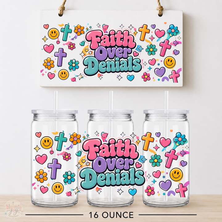Faith Over Denials UV DTF Cup Wrap | Medical Billing and Coding Gift | 16 oz