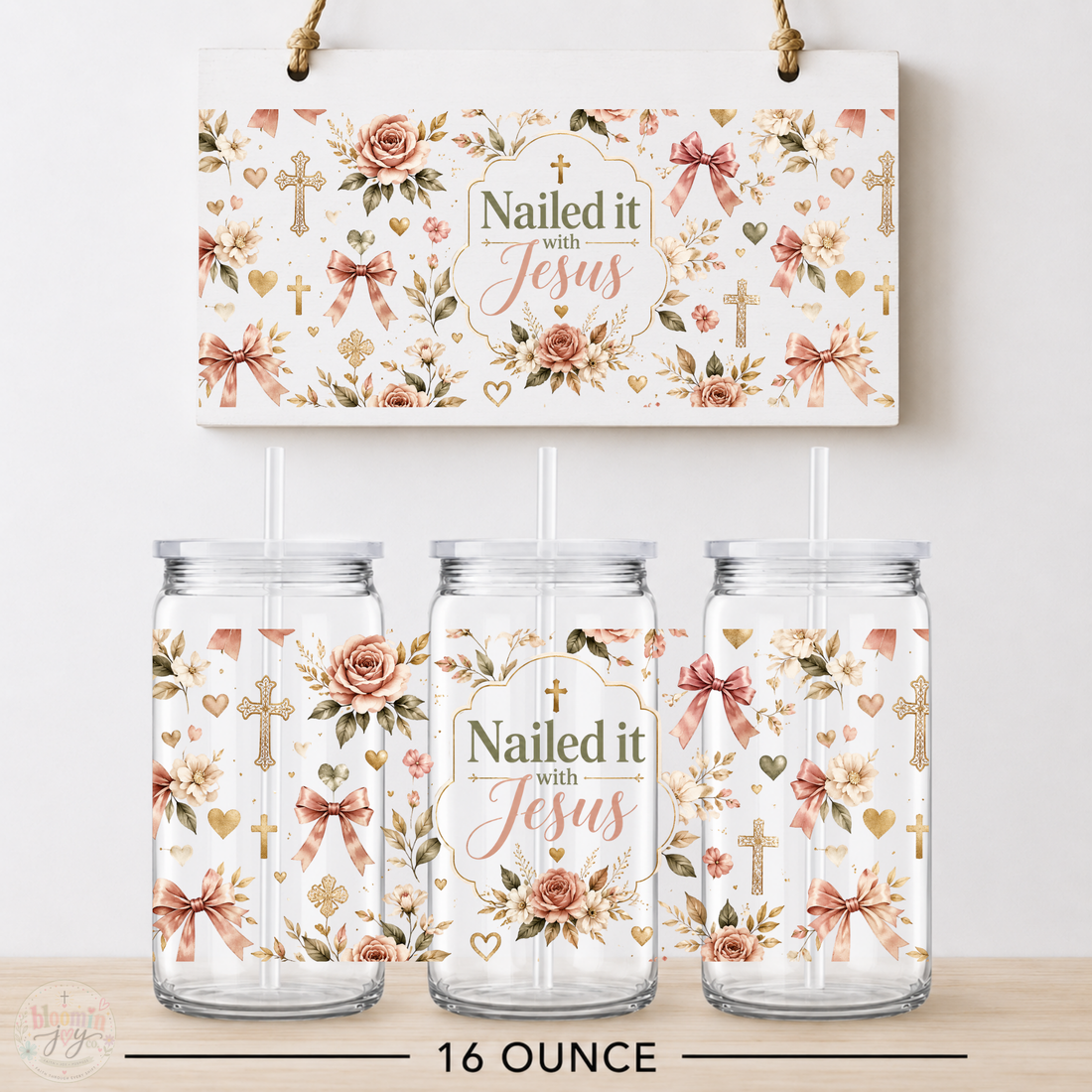 Nailed It with Jesus UV DTF Cup Wrap | Christian Nail Tech Gift | 16 oz