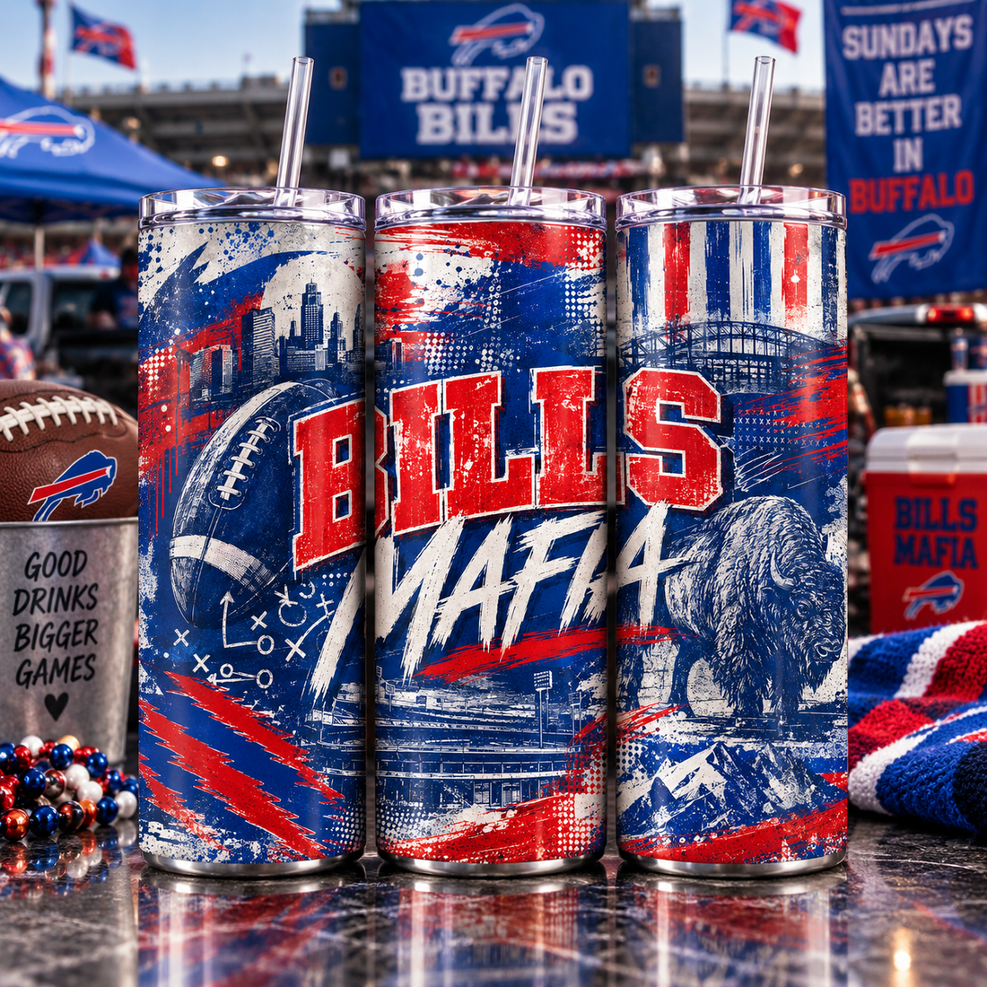 Buffalo Football Inspired 20 oz Tumbler | Bills Mafia Tailgate Cup | Red and Blue