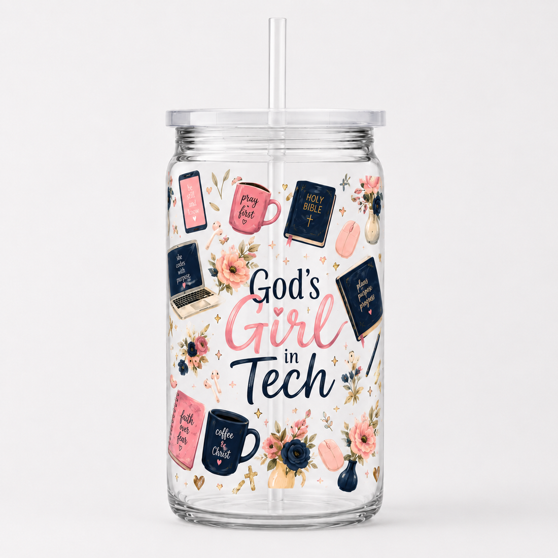 God’s Girl in Tech UV DTF Cup Wrap | Christian Tech Gift | 16 oz