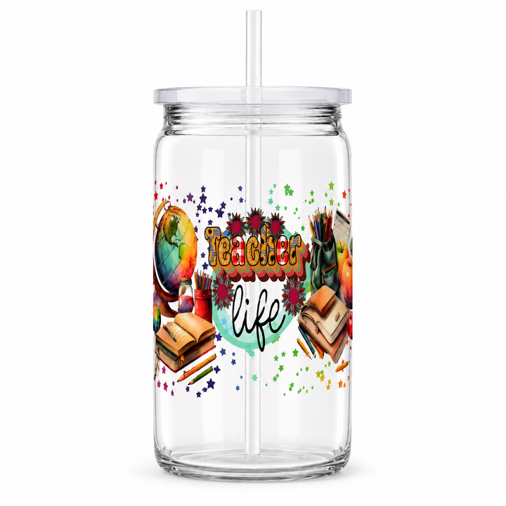 Teacher Life Colorful School Supplies UV DTF Cup Wrap | Educator Gift | 16 oz
