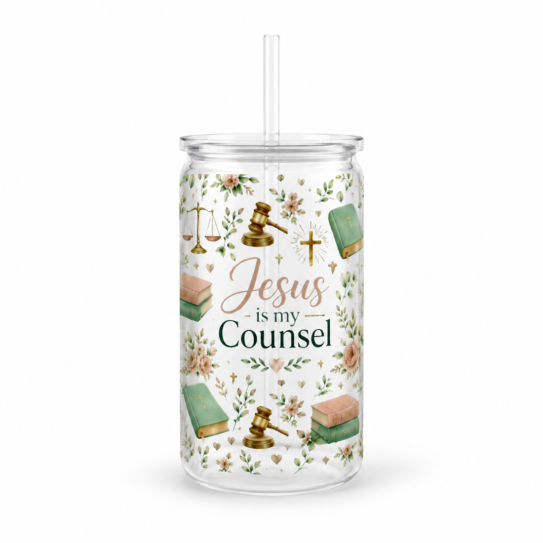 Jesus Is My Counsel Lawyer UV DTF Cup Wrap | Christian Legal Professional Gift | 16 oz
