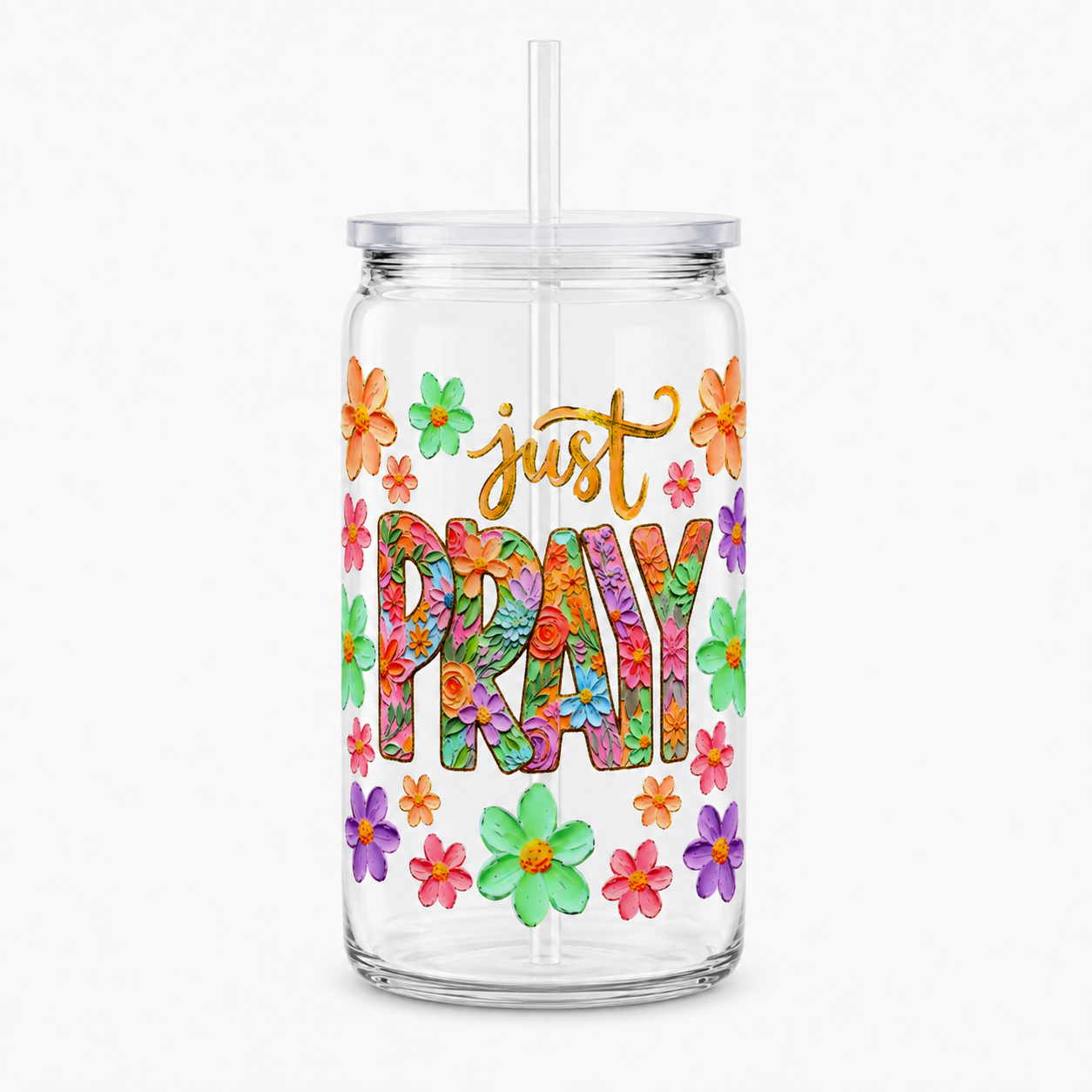 Just Pray Floral UV DTF Cup Wrap | Christian Prayer Gift | 16 oz