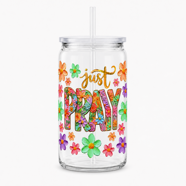 Just Pray Floral UV DTF Cup Wrap | Christian Prayer Gift | 16 oz