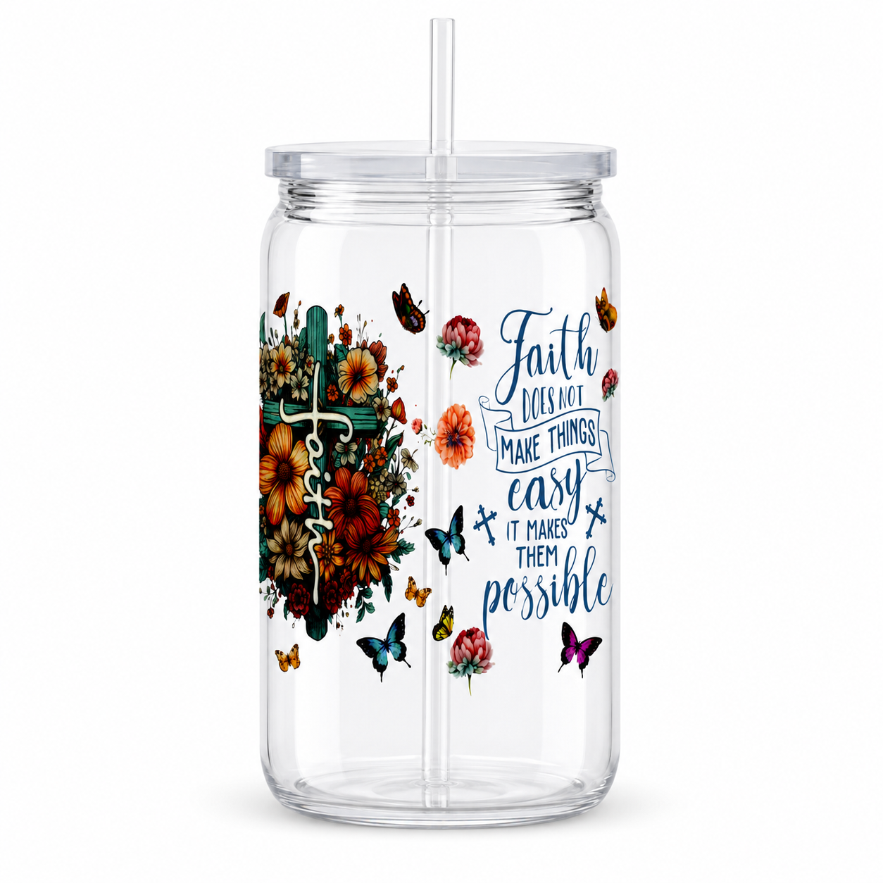 Faith Makes Things Possible UV DTF Cup Wrap | Christian Floral Gift | 16 oz