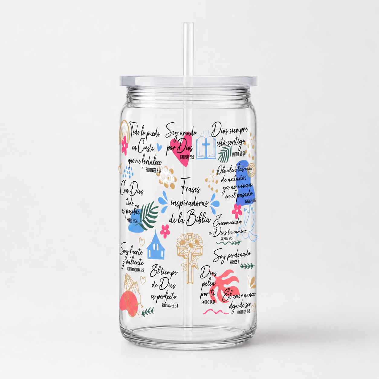 Frases Inspiradoras de la Biblia Spanish UV DTF Cup Wrap | Christian Scripture Gift | 16 oz
