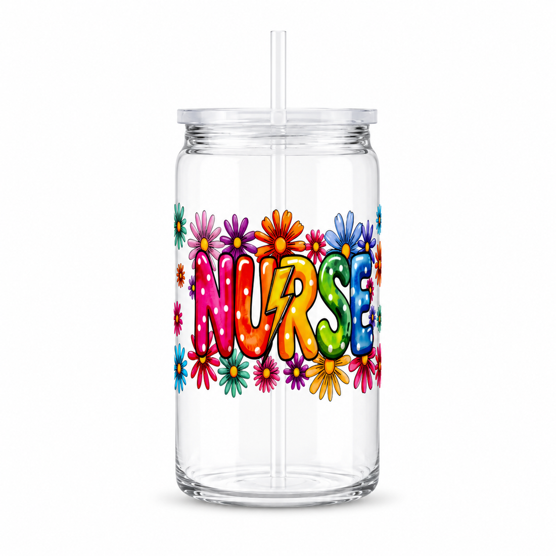 Colorful Floral Nurse UV DTF Cup Wrap | Nurse Appreciation Gift | 16 oz