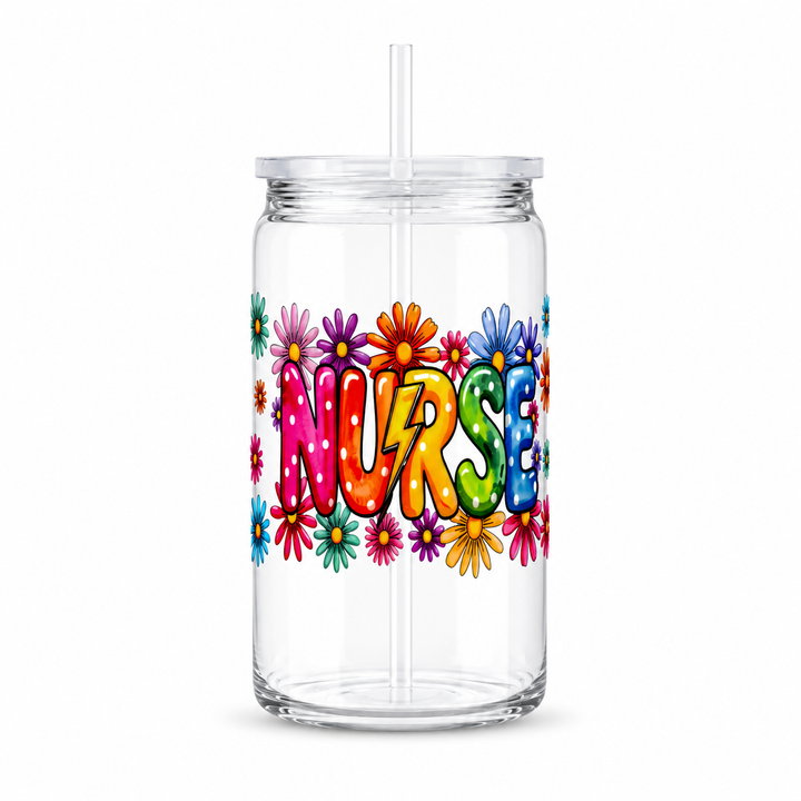 Colorful Floral Nurse UV DTF Cup Wrap | Nurse Appreciation Gift | 16 oz