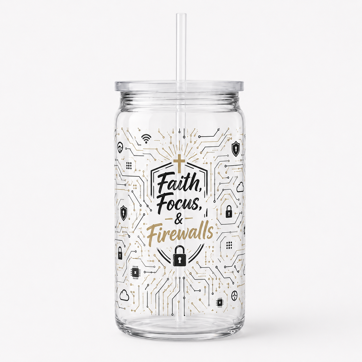 Faith Focus and Firewalls UV DTF Cup Wrap | Christian IT Gift | 16 oz