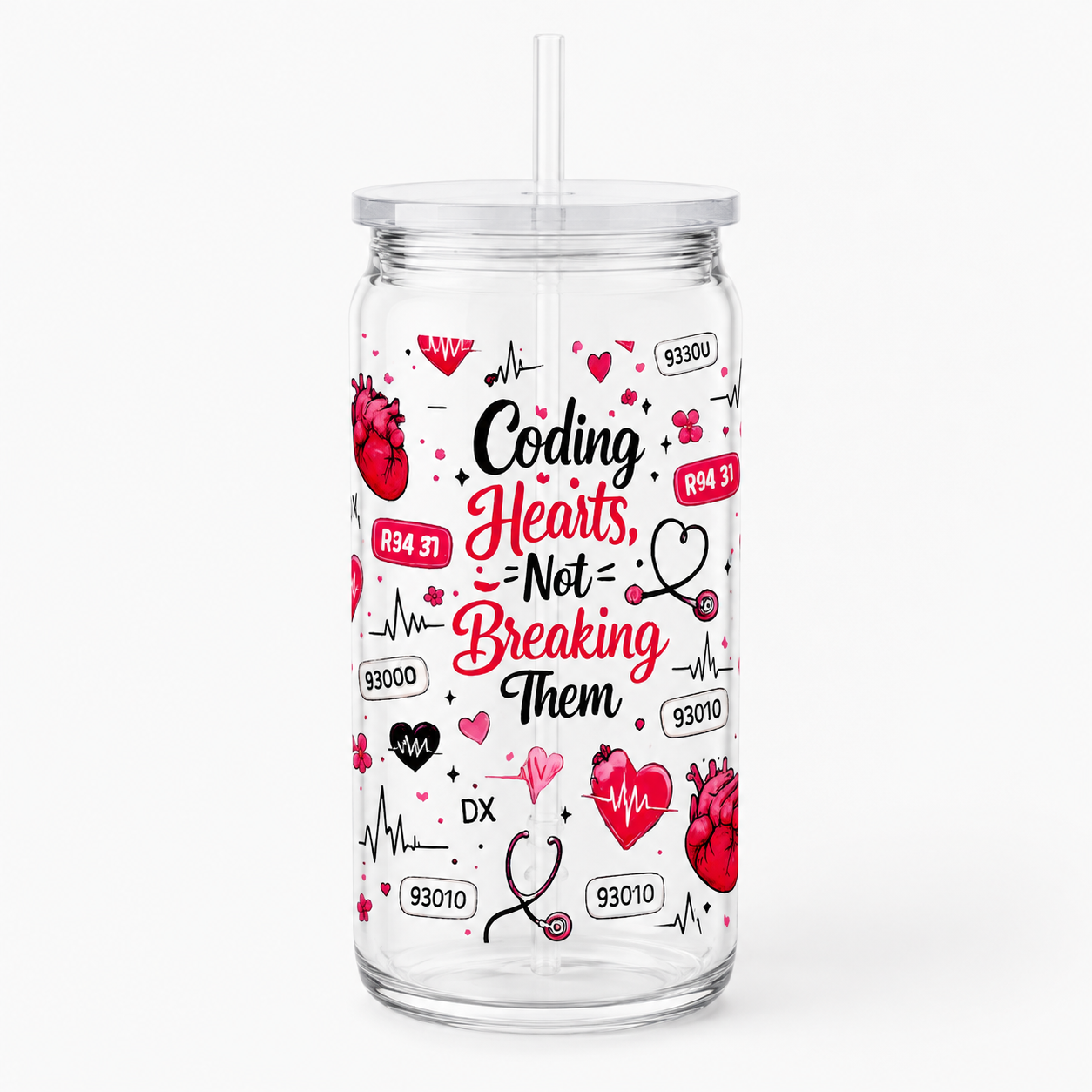 Coding Hearts Not Breaking Them UV DTF Cup Wrap | Cardiology Medical Coder Gift | 16 oz