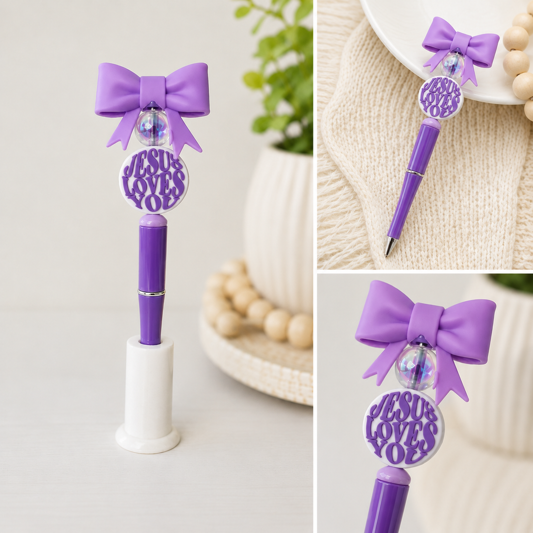 Jesus Loves You Purple Bow Pen | Cute Faith Pen | Christian Stationery Gift