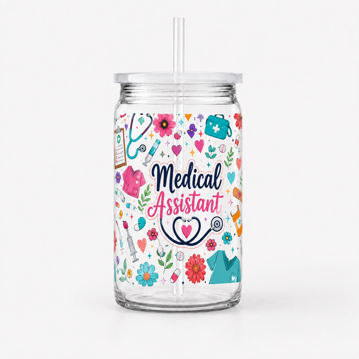Medical Assistant UV DTF Cup Wrap | 16 oz Healthcare Worker Acrylic Cup