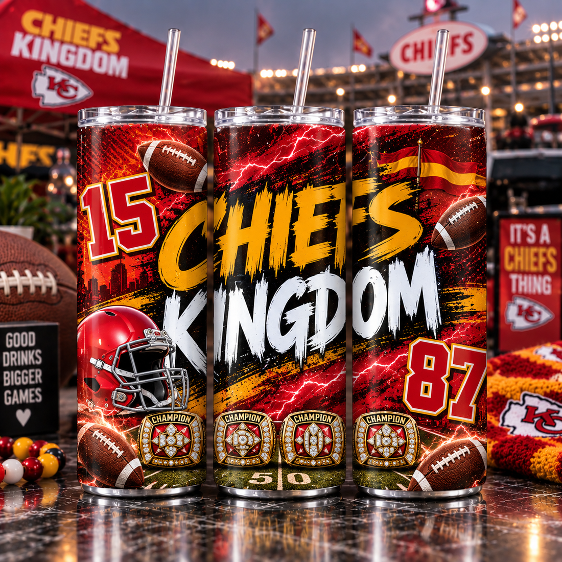 Kansas City Football Inspired 20 oz Tumbler | Chiefs Kingdom Game Day Cup | Red and Gold